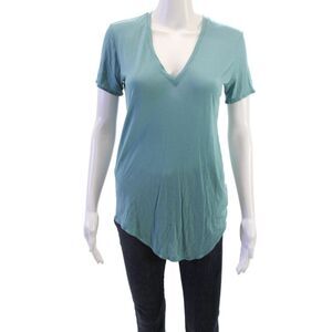 Helmut Womens Basic V-Neck T-Shirt Green Short Sleeve Size M